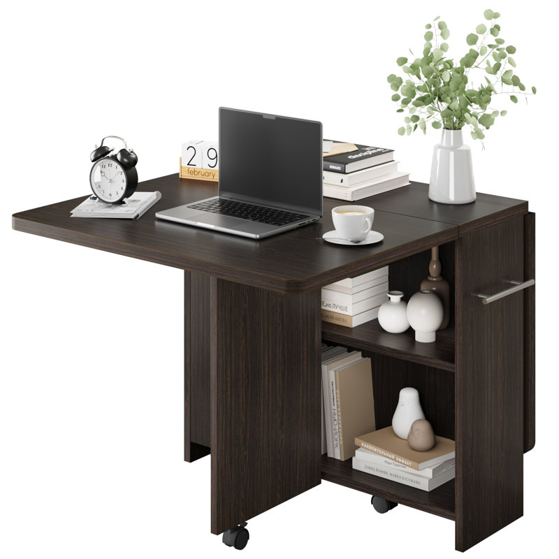 Table de salle à manger pliante à abattants avec tablette de rangement à 2 niveaux, table de cuisine rectangulaire extensible pour 4 personnes avec roulettes