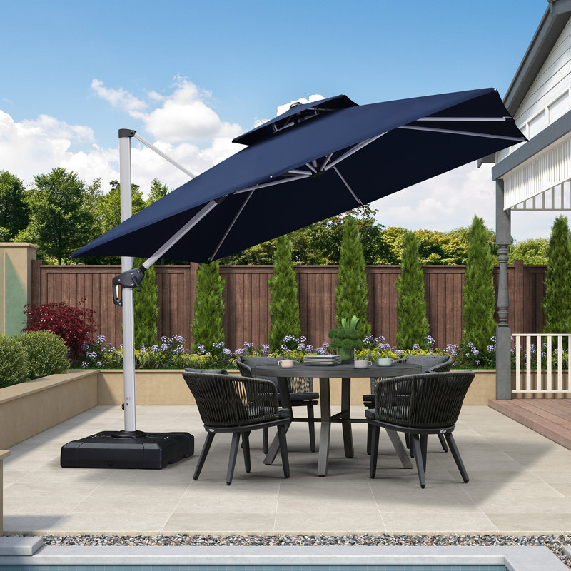 Justhin 3.3m Square Cantilever Umbrella With Base, Navy Blue