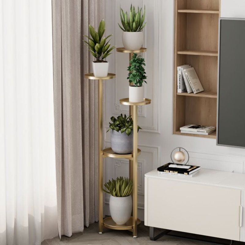 Étagère à plantes multi-niveaux support à pot de fleurs en métal en coin, H 47,2 po x l 11,8 po x P 11,8 po, Doré