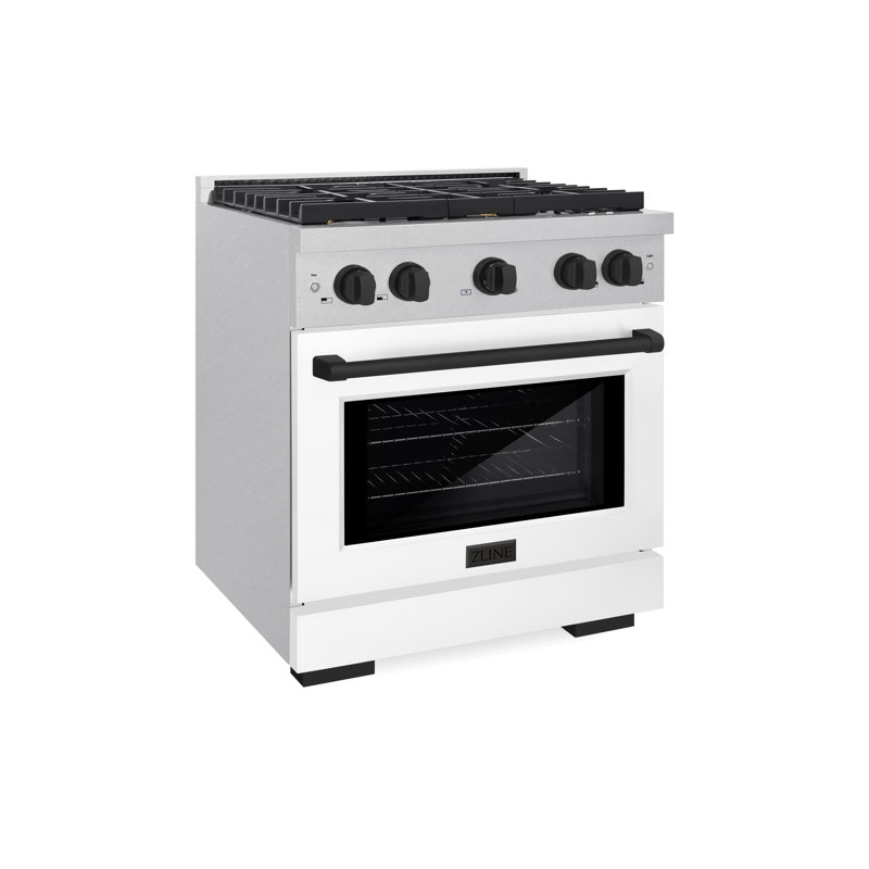 ZLINE Autograph 30" Paramount Dual Fuel DuraSnow® Range w/ White & Bronze Accents (SDRSZ-WM-30-CB), Matte Black