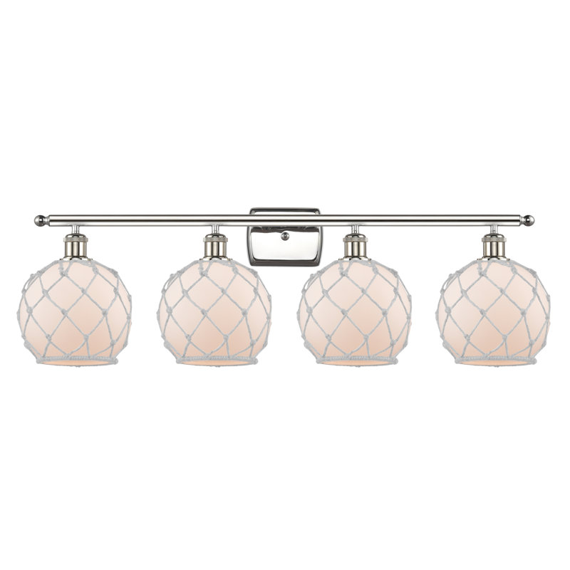 Éclairage de salle de bain à intensité variable 4 lumières Larochelle Farmhouse Rope, Blanc / Blanc cassé, Nickel poli