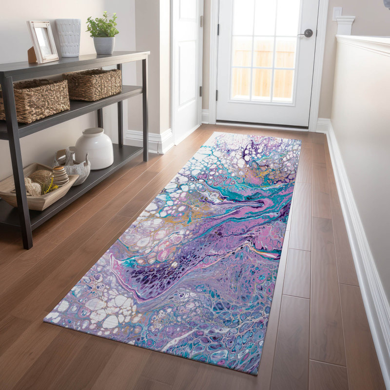 Premium Machine Washable Fayina AMF64 Periwinkle Rug, Runner 2'3" x 7'6"