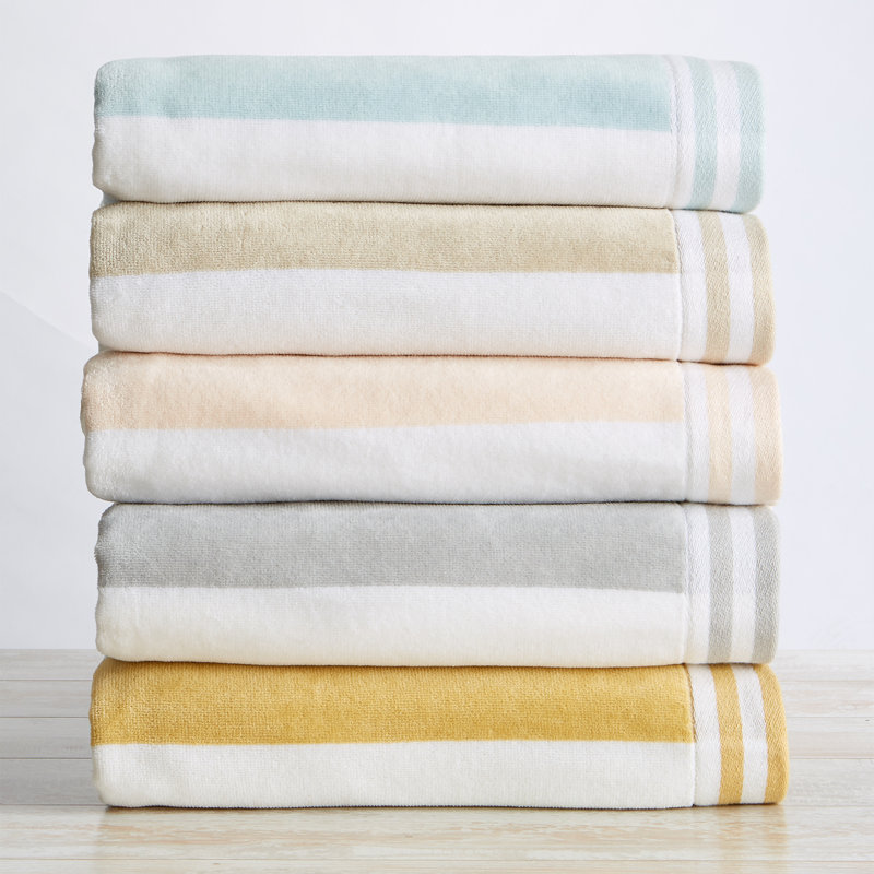 Oversized Beige and White Cotton Cabana Striped Beach Towel