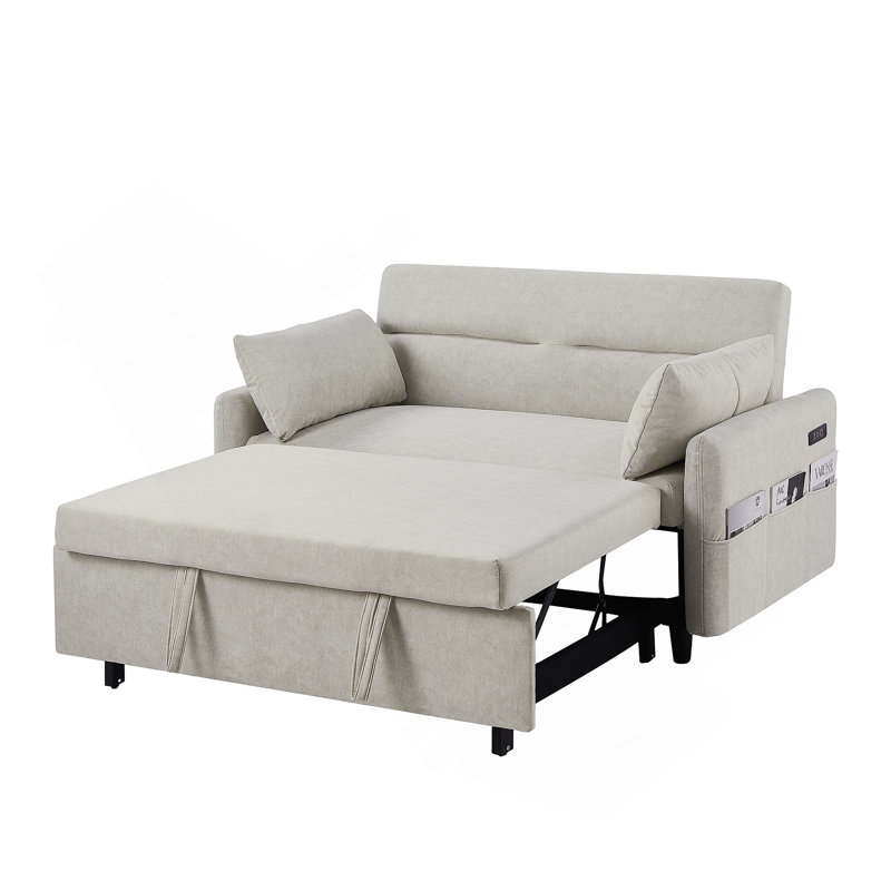 Canapé-lit escamotable avec dossier ajustable, poches de rangement, Beige
