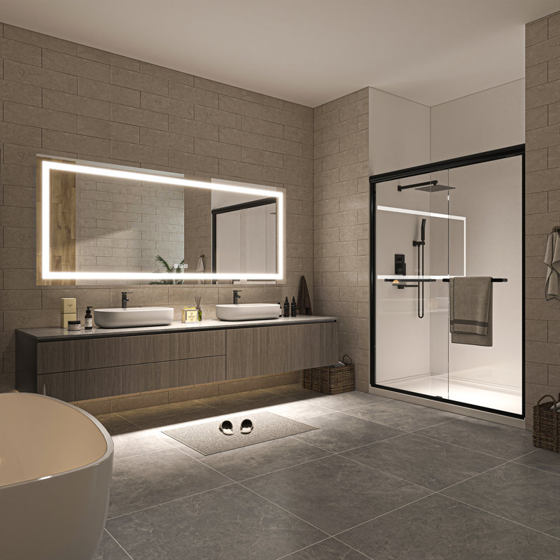 Oversized Frameless LED Backlit and Front Light Vanity Mirror