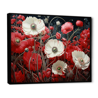 White And Red Crimson Flower S Embrace - Flower Canvas Wall Art