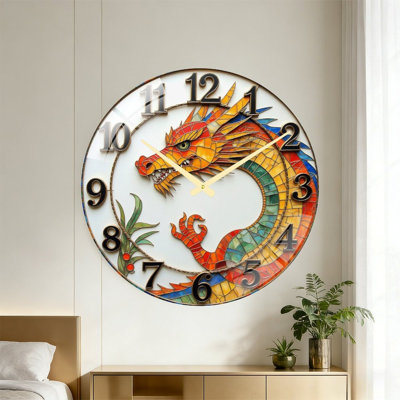 Stained Glass Dragon Wall Clock Home Decor Art Art - 24‘’ Modern Glass Wall Clock