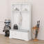 Élégant portemanteau avec portes coulissantes, portemanteau polyvalent avec 6 crochets et poignées argentés, armoire pour vestibule avec chaussures-676896297