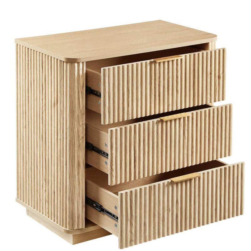 Ensemble de commode moderne 2 tiroirs 2 pièces, armoire de rangement en bois Wave Design pour chambre à coucher et salon, chêne, largeur 27,6 po