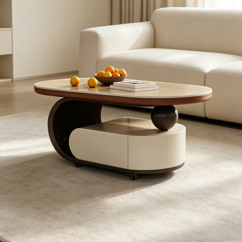 Table basse mobile en ardoise avec tiroir de rangement, H 17,71 po x L 39,37 po x l 19,68 po, Noir / blanc