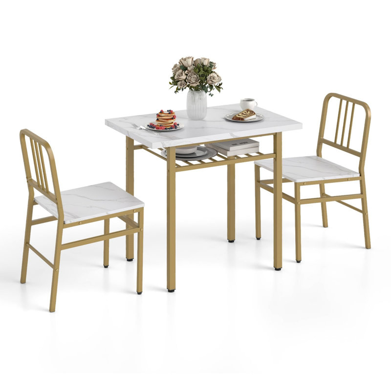 2 - Person Dining Set, White, Gold