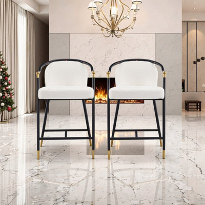 26 Inch Height Upholstered Counter Stool With Iron Frame - Set Of 2 Counter Stools