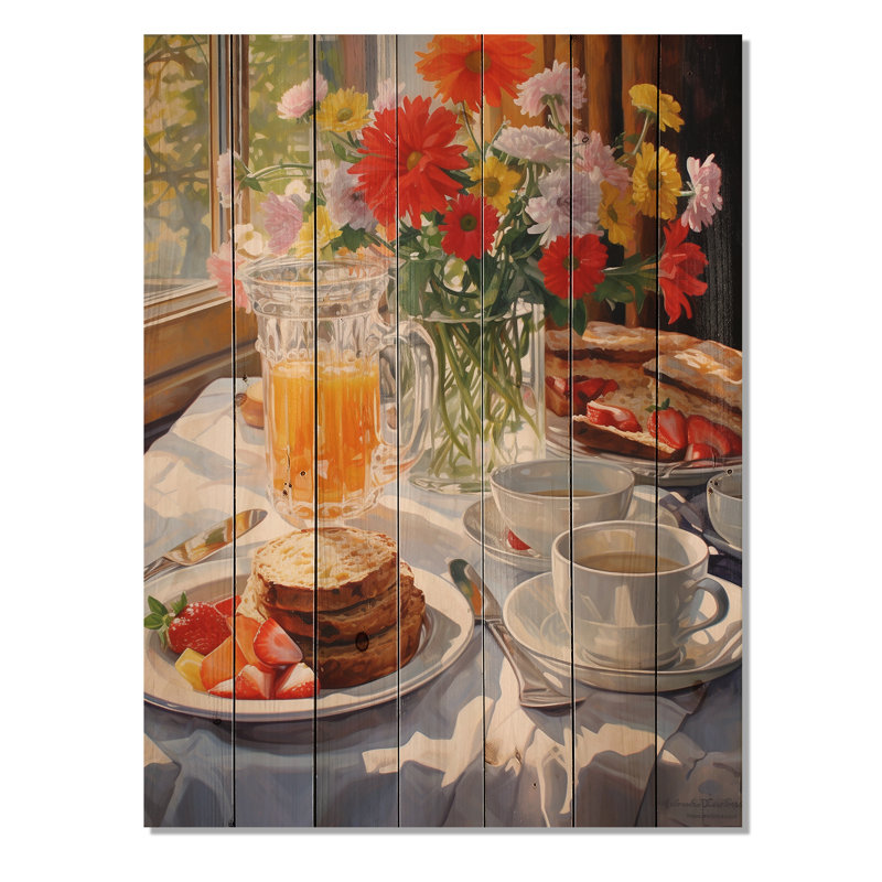 Nourriture petit-déjeuner douillet IV sur bois, H 32 po x l 24 po x P 0,78 po