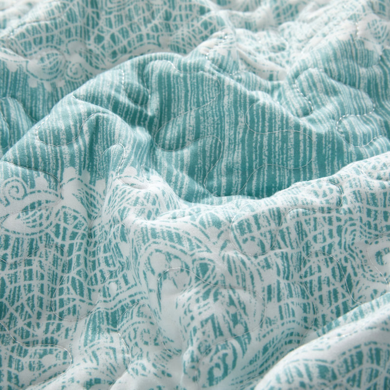 5 Piece Emma Printed Microfiber Quilts Set, King Quilt + 2 King Shams + 2 Throw Pillows, Teal Aqua