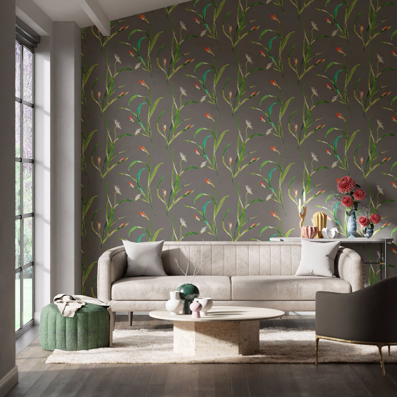 Saona 10.05cm x 68.6cm Wallpaper Roll, Kiwi/Charcoal