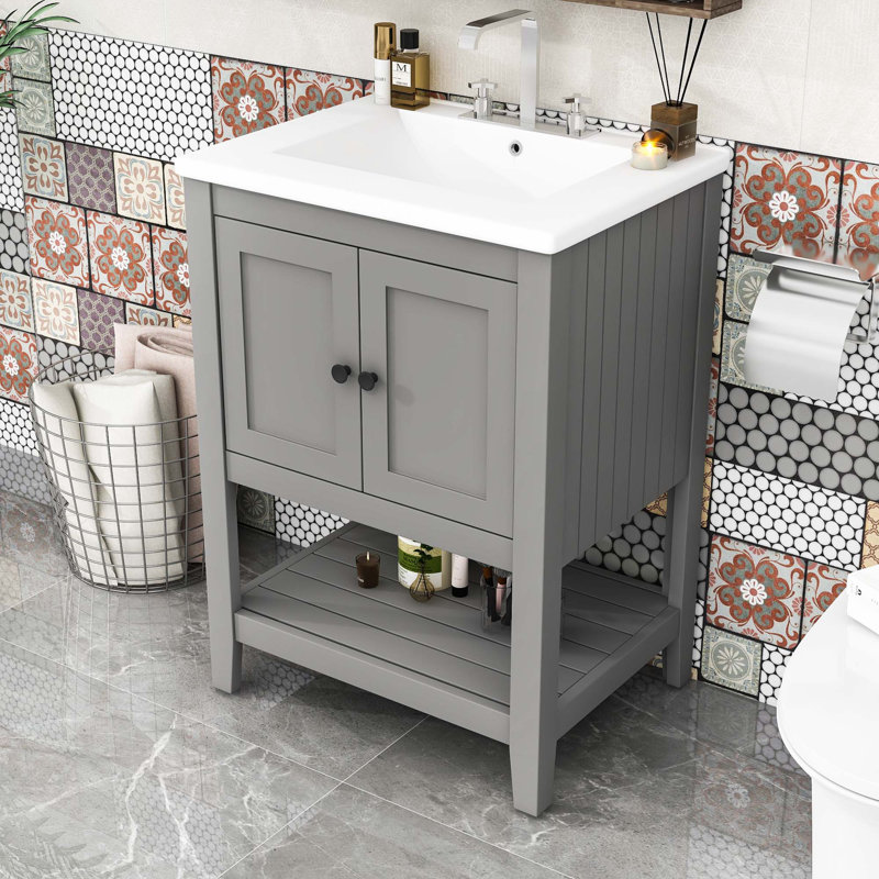 Ensemble de meuble-lavabo simple avec plateau Monta 24, Gris