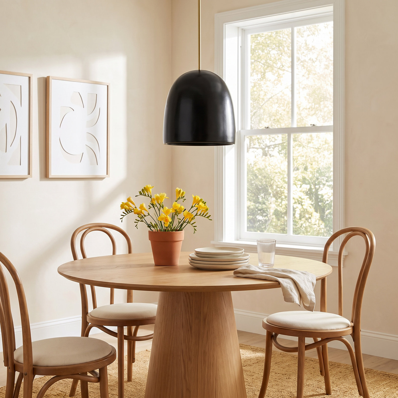 Morada Single Light Ceramic Dimmable Pendant, Antique Brass, Carbon Matte Black