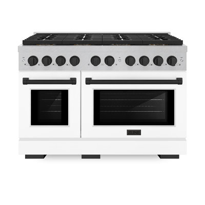 ZLINE Autograph Edition 48 in. 6.7 cu. ft. Paramount Dual Fuel Range W/ 8 Burner DuoPro Cooktop and Dual Ovens in Satin Stainless Steel W/ White Matte Doors and Polished Gold Accents