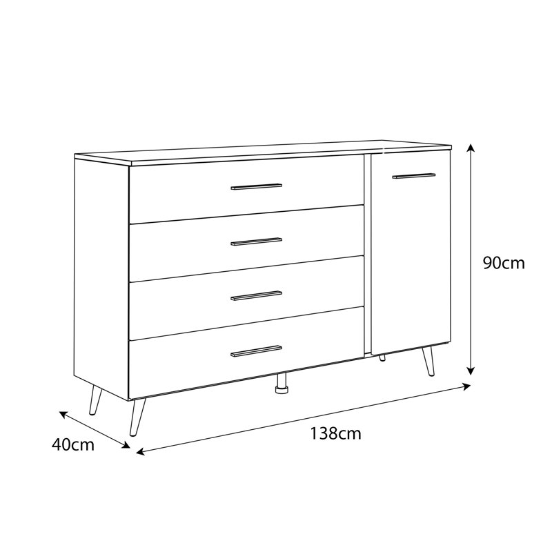 138CM Sideboard Aura II Gloss With Handles and Legs, Gold