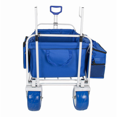 Chariot de plage avec porte-chaises et roues tout-terrain de 9 po, chariot pliable robuste pliable de 500 lb, poignée réglable, glacière et sacs de rangement pour la plage, le camping, le jardin et les sports de plein air