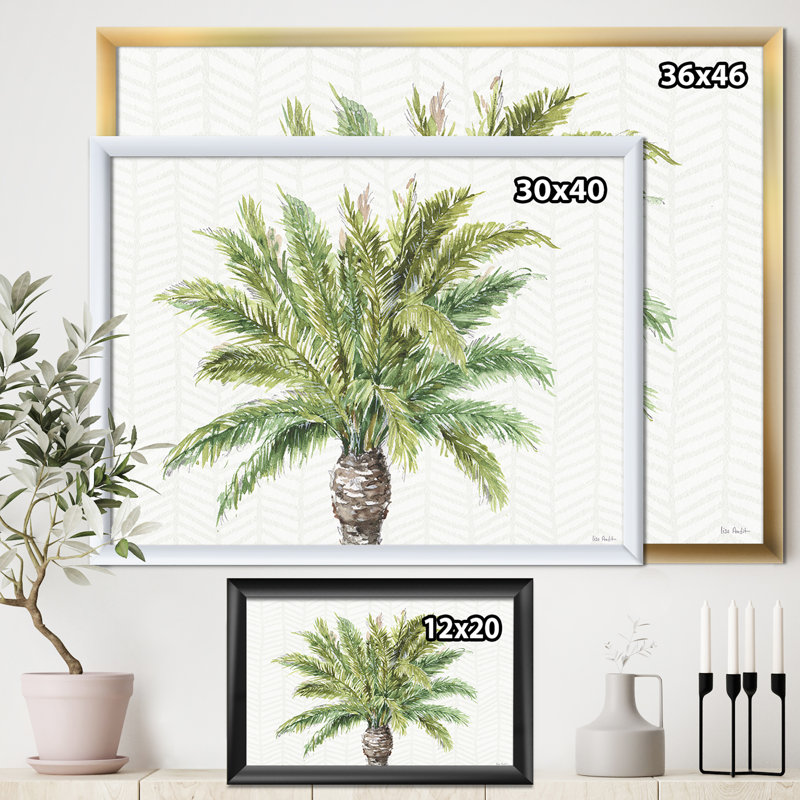 « mixed botanique verts palms iv », reproduction d’art sur toile, H 36 po x l 46 po x p 1,5 po, Cadre blanc