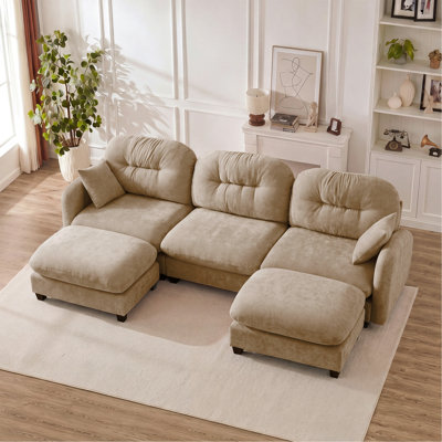Canapé modulaire modulaire en forme de U avec repose-pieds, tissu chenille de qualité supérieure, avec 2 coussins décoratifs, conception plissée matelassée en mousse haute densité, facile à installer, convient aux chambres à coucher, aux coins lecture, au chameau