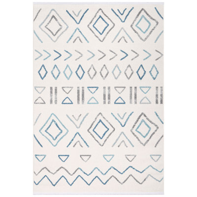 Tapis géométrique rectangulaire tissé à la machine en polypropylène crème / bleu / brun