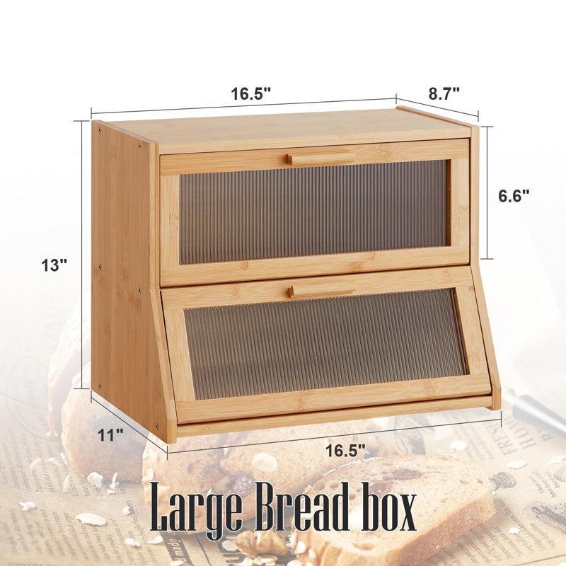 Double Layer Bamboo Bread Box For Kitchen Counter,Large Capacity Bread Storage Bin,Bread Container