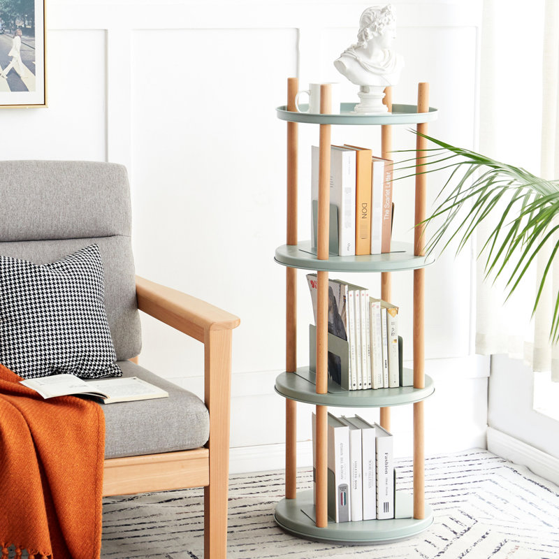 Bibliothèque à 4 niveaux, rotative sur 360 degrés. Bois massif avec rangement adéquat. Bleu pour le salon, la chambre à coucher, le bureau et la cuisine Assure une quantité suffisante