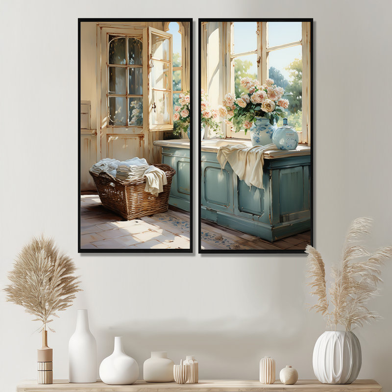Laundry Room French Vintage I - Décoration murale moderne blanche, 20" H x 24" W, Black, Impression encadrée flottante