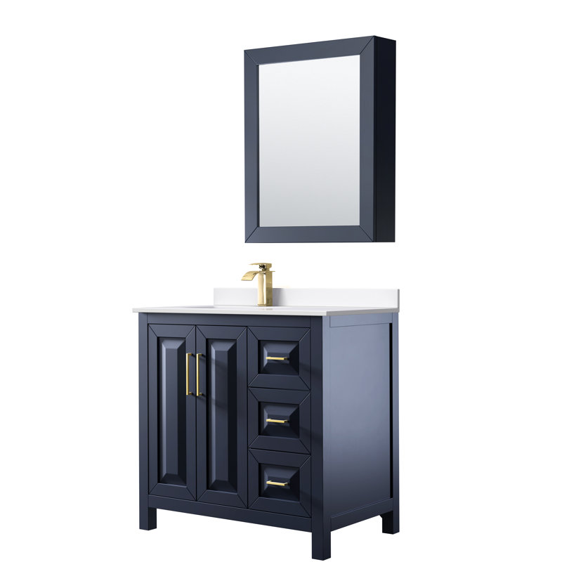 Daria 36'' W Single Vanity, White Cultured Marble, Dark Blue, Brushed Gold