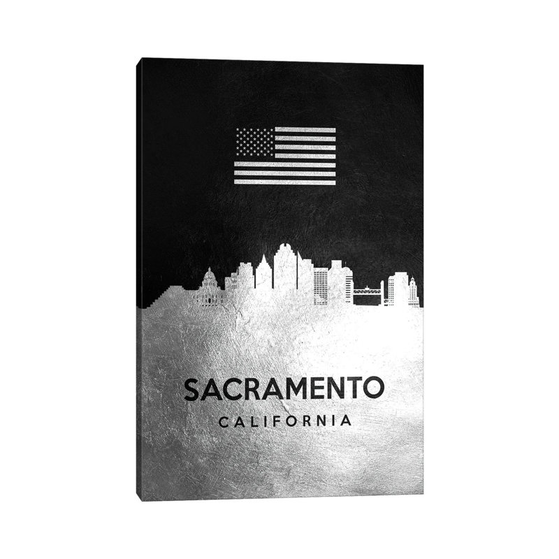 Sacramento California Silver Skyline by Adrian Baldovino - Wrapped Canvas Painting, 66.04 cm H x 45.72 cm W x 1.91 cm D