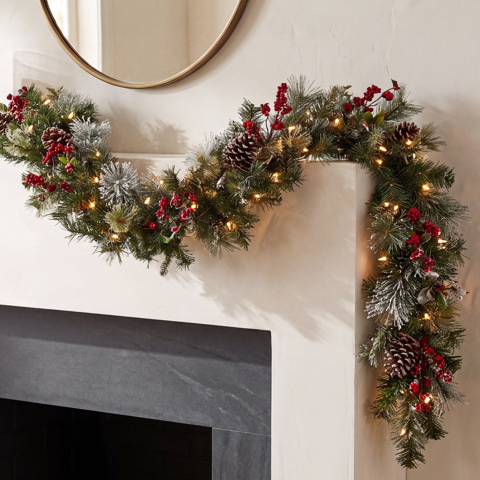 108" Frosted Pre-Lit Berry Garland
