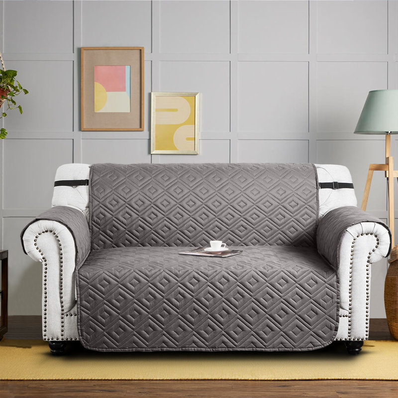 Diamond Box Cushion Sofa Slipcover, 179cm H x 224cm W, Light Grey/Dark Grey