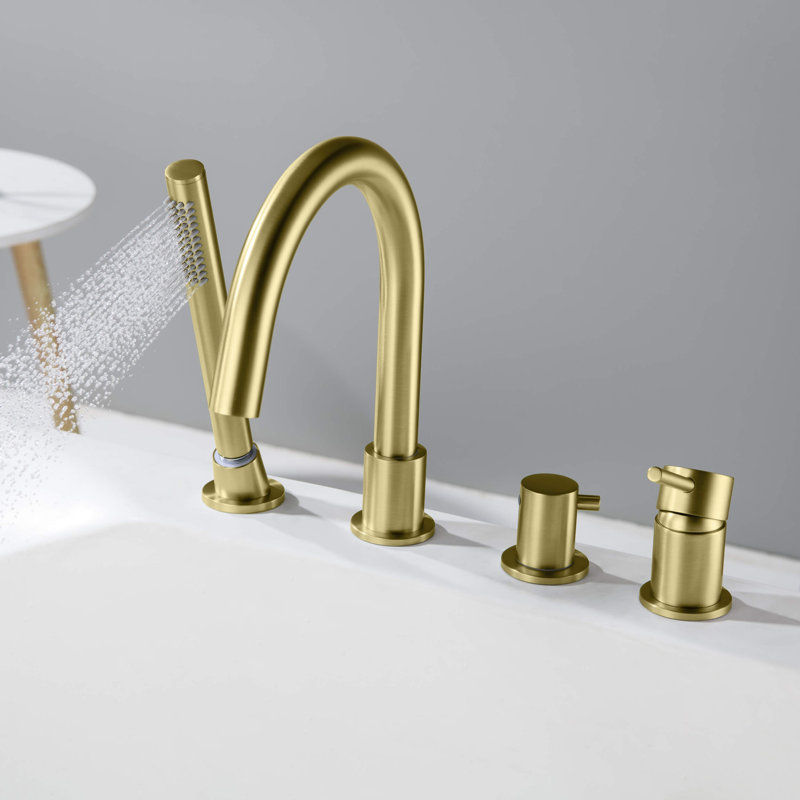 Circular Deck Tub Filler with Diverter, Brushed Gold
