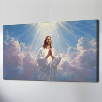 «Jesus In Heaven», impression sur toile encadrée, peinture de Jésus priant, œuvre d'art spirituelle murale pour le salon, chambre à coucher, décor d'églises, affiche sur toile tendue, 24 po x 48 po