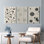 Ensemble de 3 tableaux abstraits géométriques (formes et lignes) sur toile tendue, pour la décoration du salon, de la chambre ou du bureau.