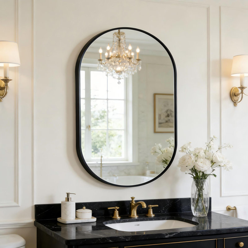 Miroir de salle de bain Onshuntay, 28 po x 20 po, Noir