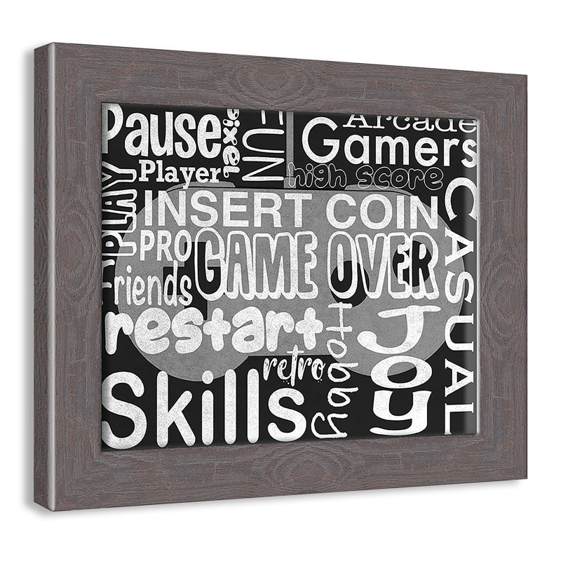 Juvenile Gaming Gaming Love 1, impression sur papier pour enfants, H 8 po x l 10 po x P 0,63 po, Encadrement fil du bois gris