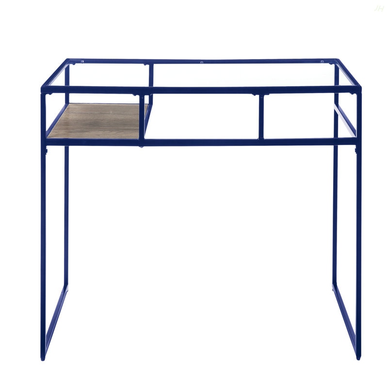 Yasin Glass Top & Blue Finish Writing Desk, Blue