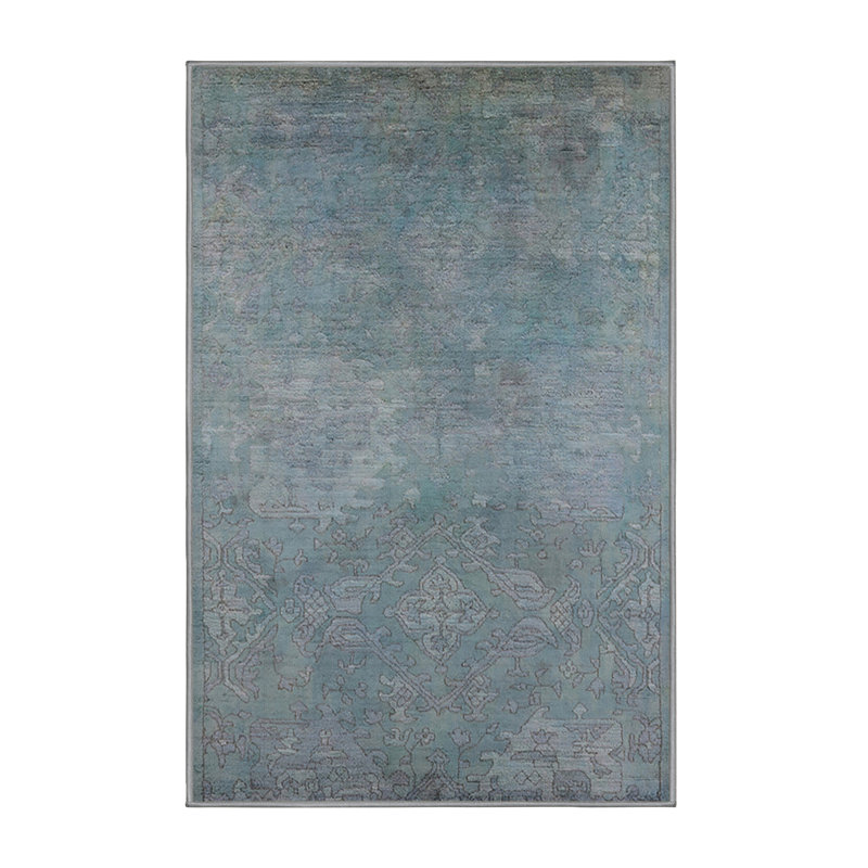 Tapis bleu sarcelle / gris Gwinner, Rectangle 7 pi x 9 pi