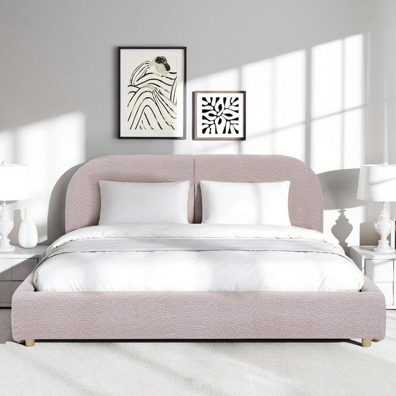 King Size Upholstered Platform Bed With Headboard, King, Pink