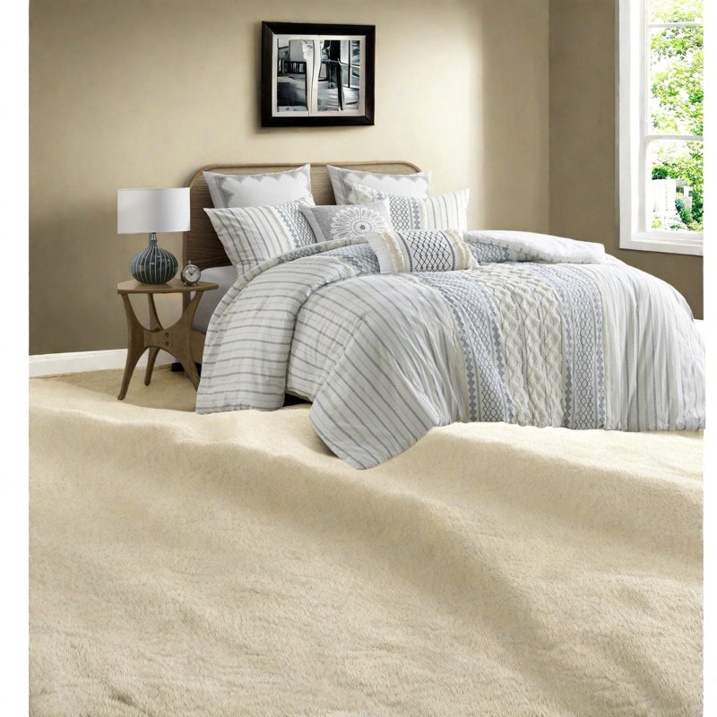 Ensembles de literie en coton luxueux, chenille blanche marine confortable pour la maison