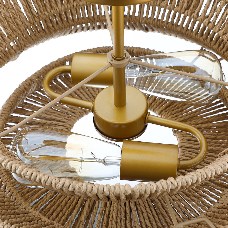 16 In. 2-light Bohemian Woven Rope Semi-flush Mount Ceiling Light, Brown