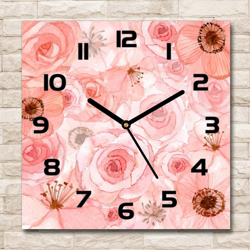 Glass Wall Clock, Black/Pink