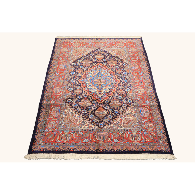 Tapis traditionnel en laine noué à la main bleu marine 6 pi 5 po x 9 pi 9 po