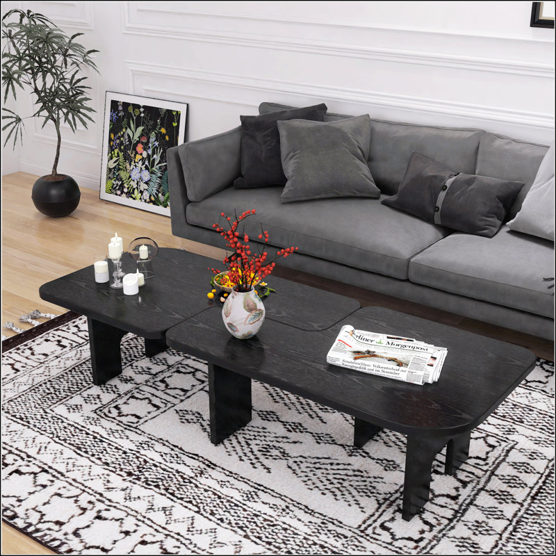 Modern Black Wooden Nesting Coffee Table Set