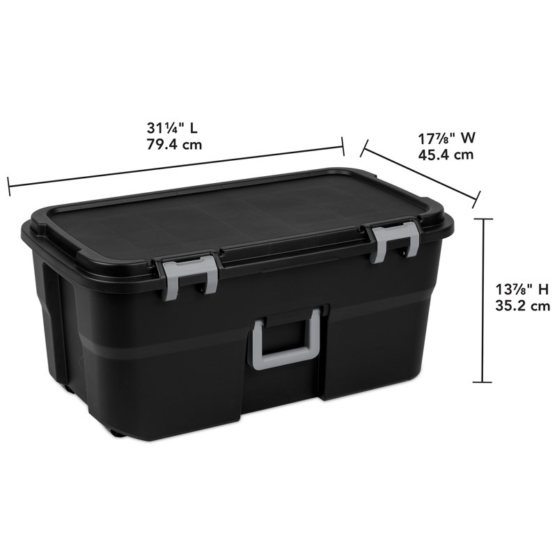 Sterilite Wheeled Footlocker, 22 Gal Storage Container with Lid, Black, 4 Pack, 88 Quarts
