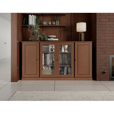 100% Solid Wood 65" Sideboard with Solid, Clear Glass Doors and Adjustable Shelves