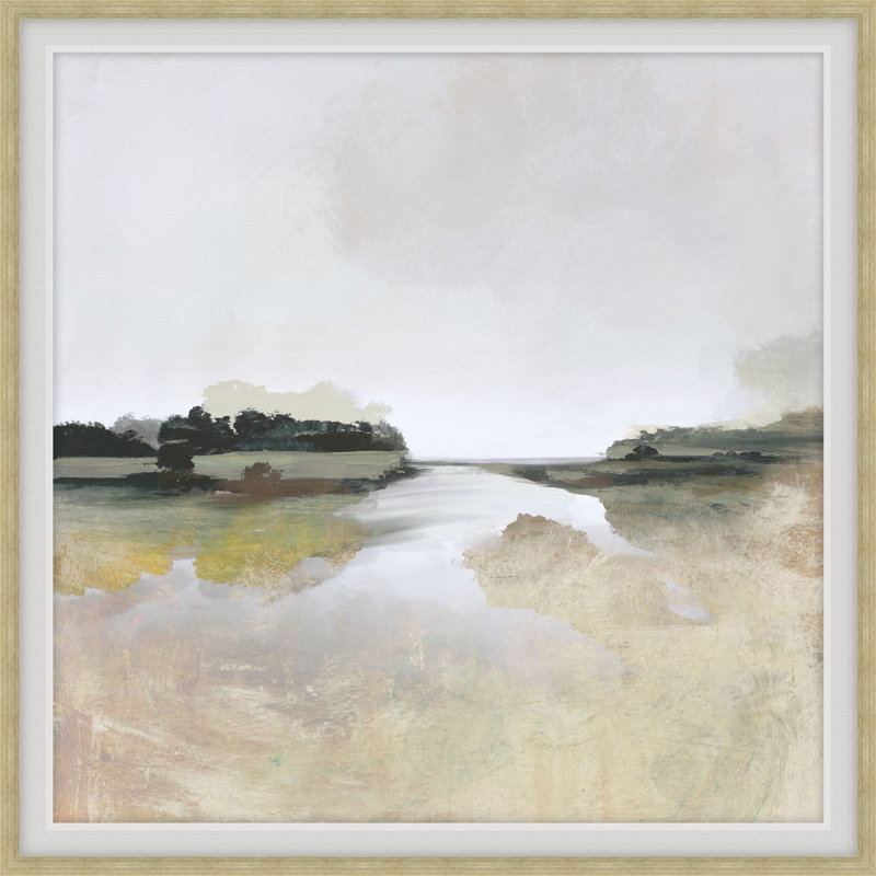 Gold Lake View 1 Framed Acrylic Painting Print Canvas, 55.75" H x 55.75" W